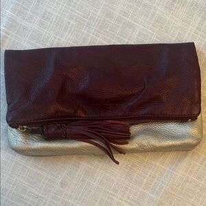 Jack Rogers Burgundy and Gold Clutch
